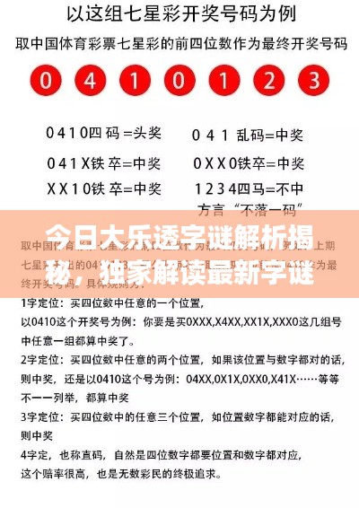 今日大乐透字谜解析揭秘，独家解读最新字谜，中奖秘诀大揭秘！