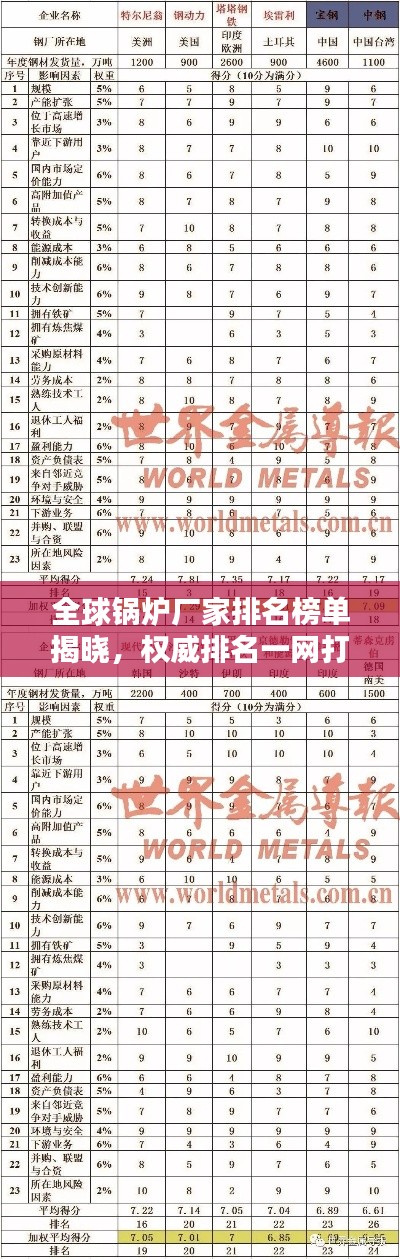 全球锅炉厂家排名榜单揭晓，权威排名一网打尽！